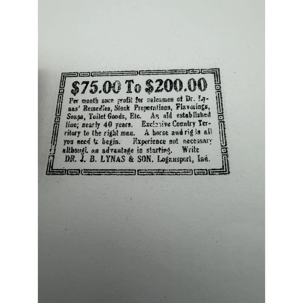 Vintage Letterpress Print Block Dr J.B. Lynas Logansport IN Pharmacy Ad